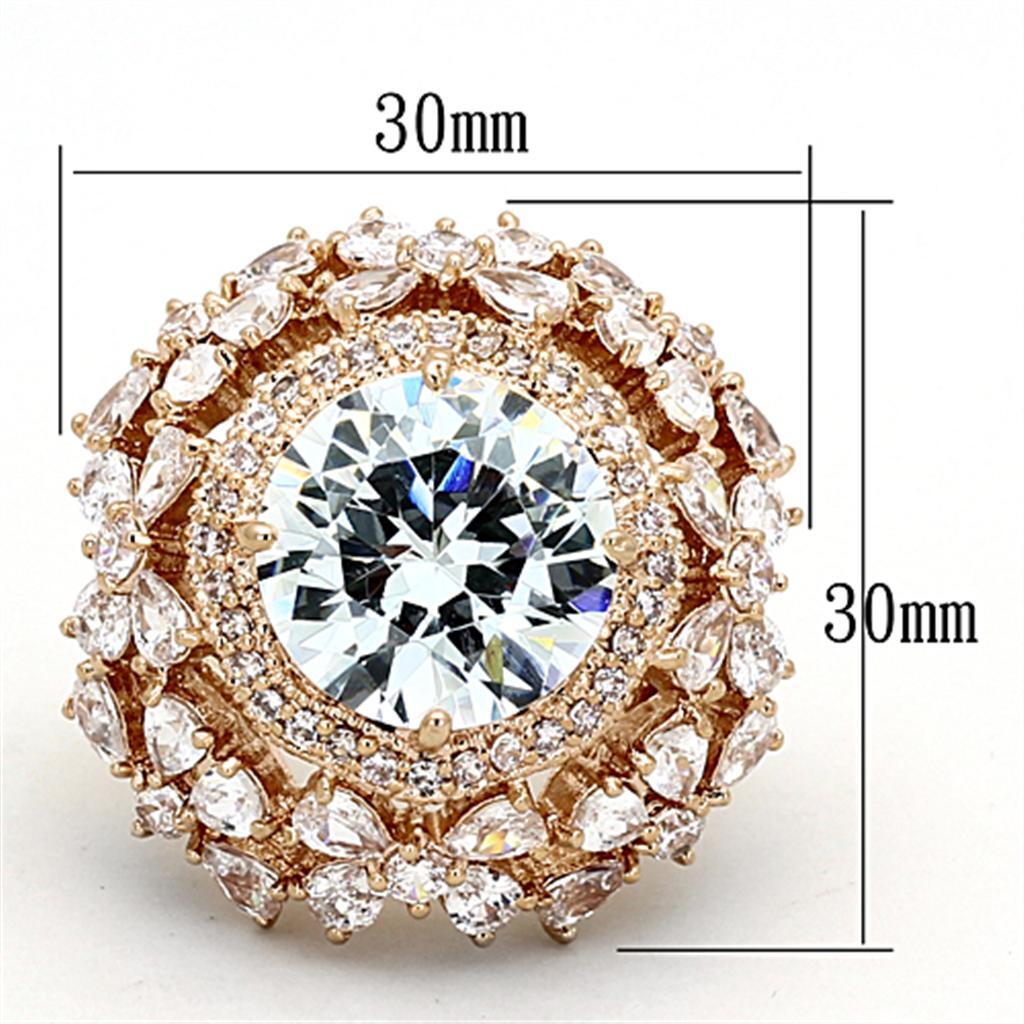 LOA891 - Rose Gold Brass Ring with AAA Grade CZ in Clear