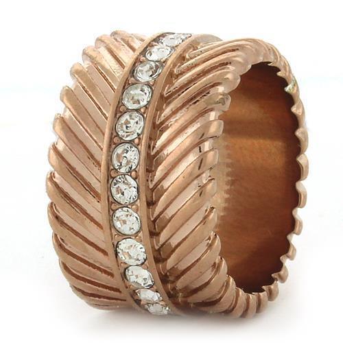 IP Rose Gold(Ion Plating) Brass Ring with Top Grade Crystal in Clear