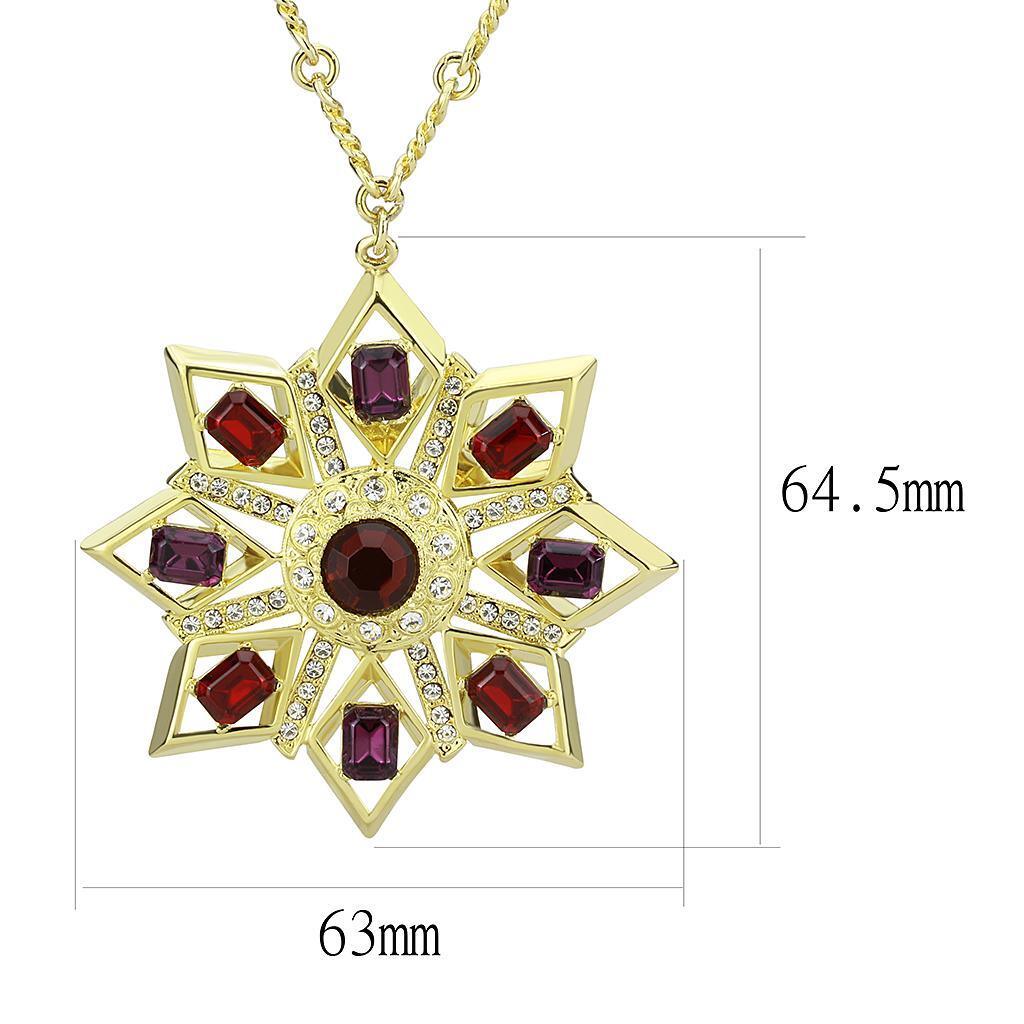 LO1301 - Gold Brass Chain Pendant with Top Grade Crystal in Multi Color
