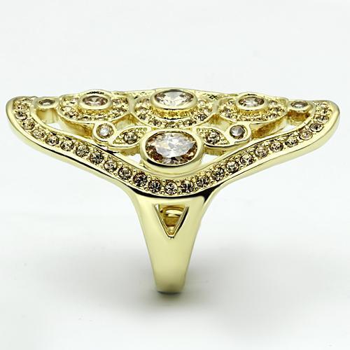LO2496 - Gold Brass Ring with AAA Grade CZ in Champagne