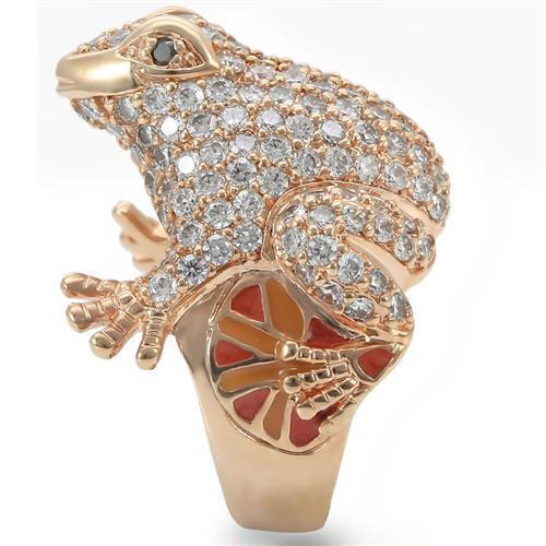 Rose Gold Brass Ring with AAA Grade CZ in Jet Size 9
