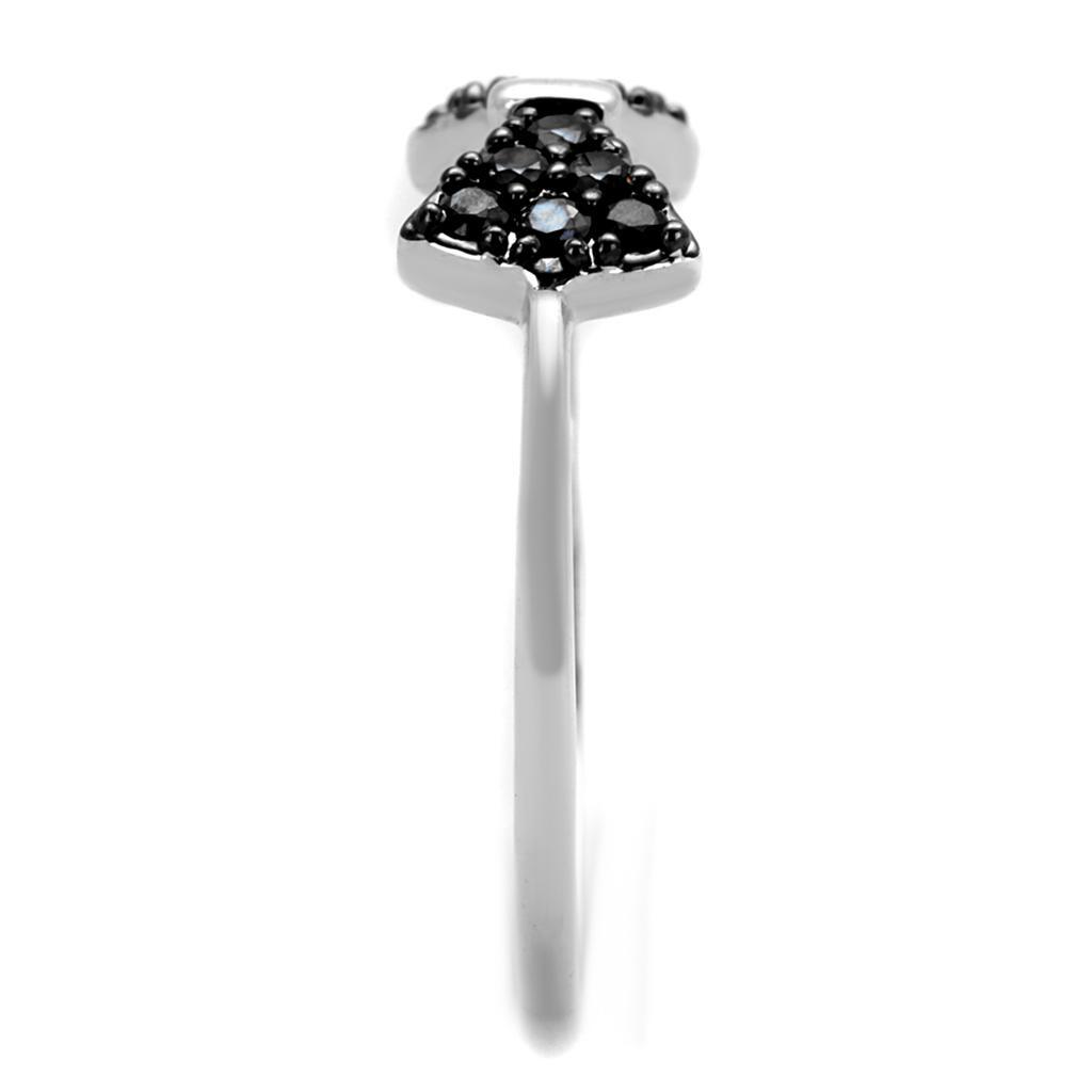 3W856 - Rhodium + Ruthenium Brass Ring with AAA Grade CZ in Black Diamond