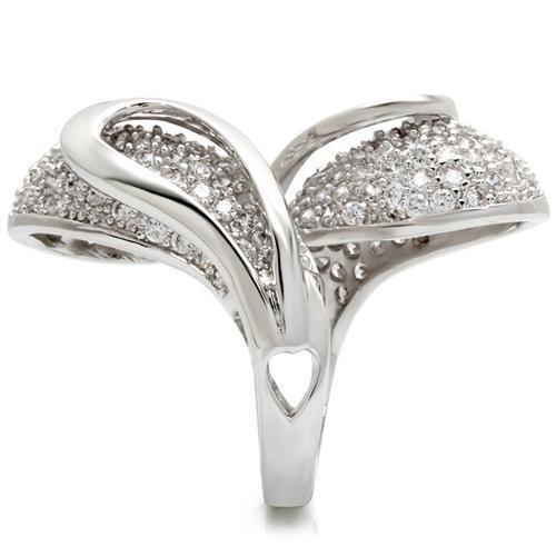 0W118 - Rhodium Brass Ring with AAA Grade CZ in Clear Size 7
