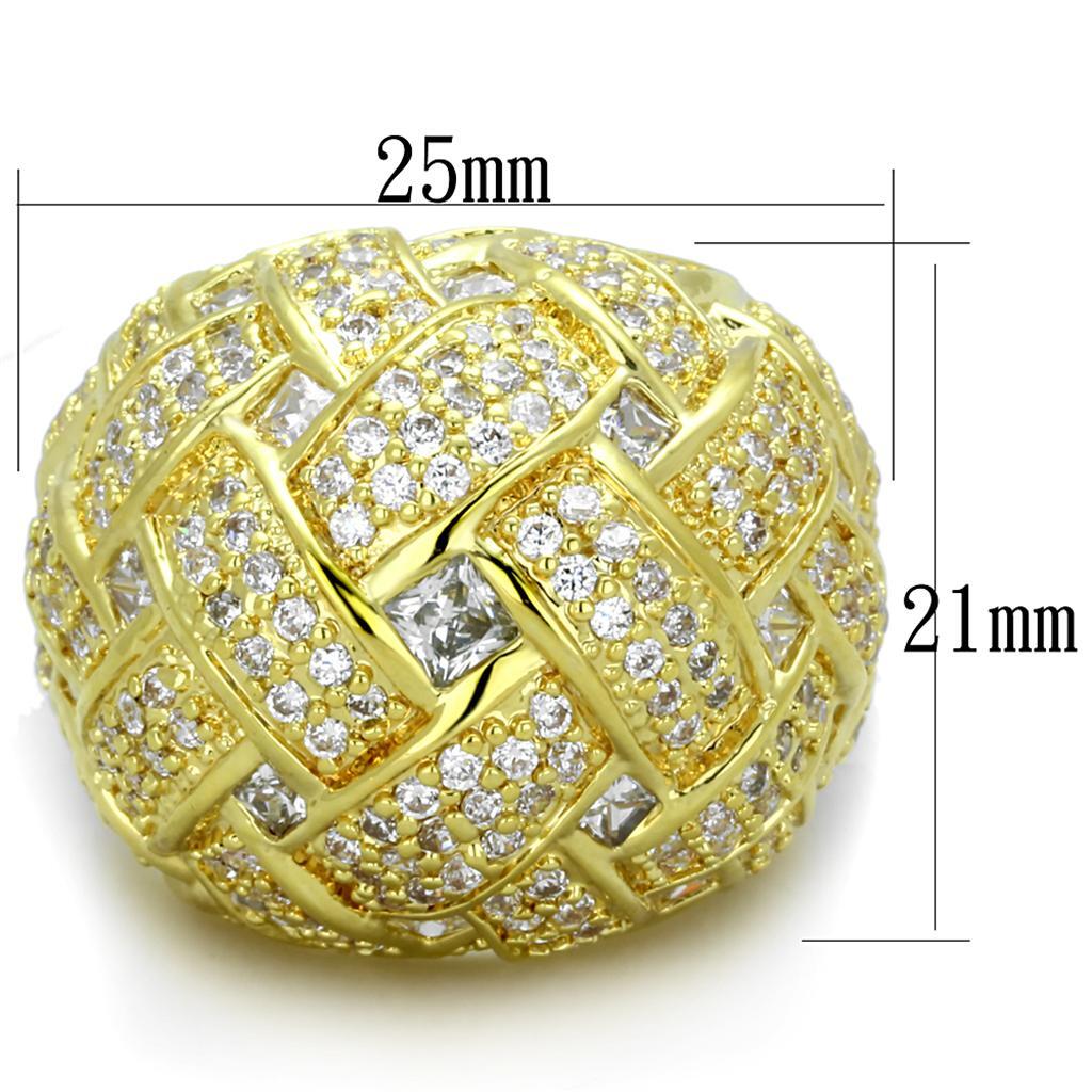 LO3353 - Gold Brass Ring with AAA Grade CZ in Clear