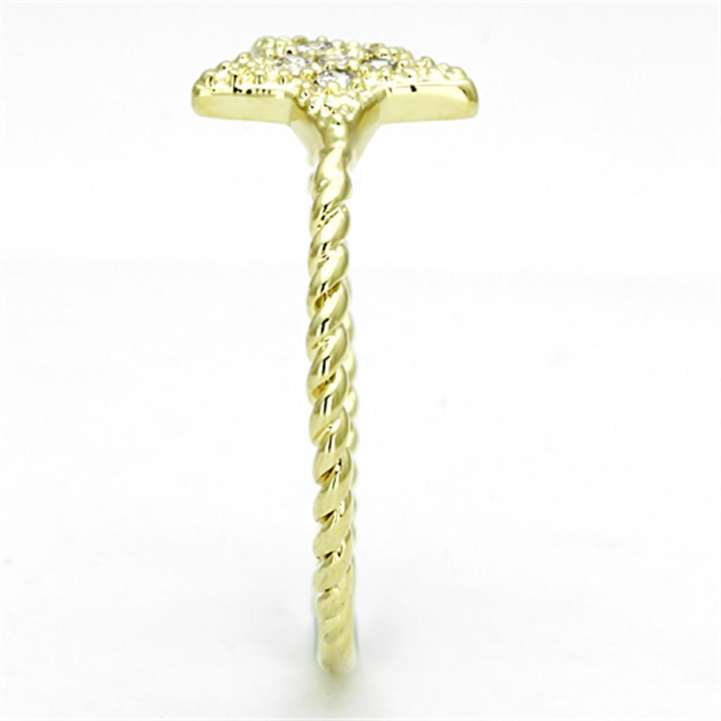 3W500 - Gold Brass Ring with AAA Grade CZ in Clear