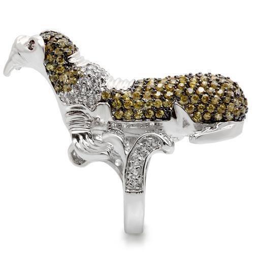 0W008 - Rhodium + Ruthenium Brass Ring with AAA Grade CZ in Multi Color Size 7
