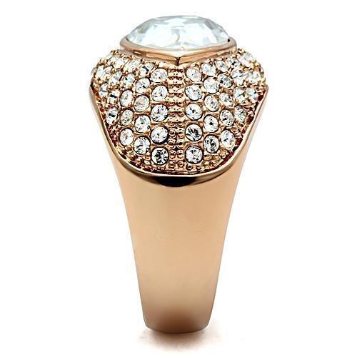 IP Rose Gold(Ion Plating) Brass Ring with Top Grade Crystal in Clear