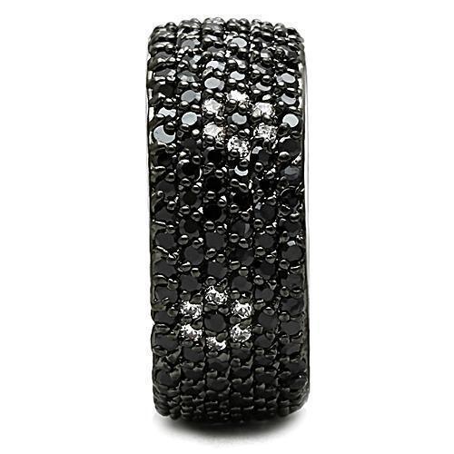 3W158 - Rhodium + Ruthenium Brass Ring with AAA Grade CZ in Jet