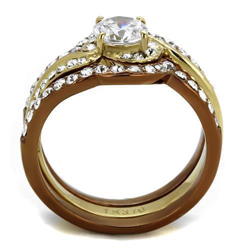 IP Gold & IP Light Brown (IP Light coffee) Stainless Steel Ring with AAA Grade CZ in Clear