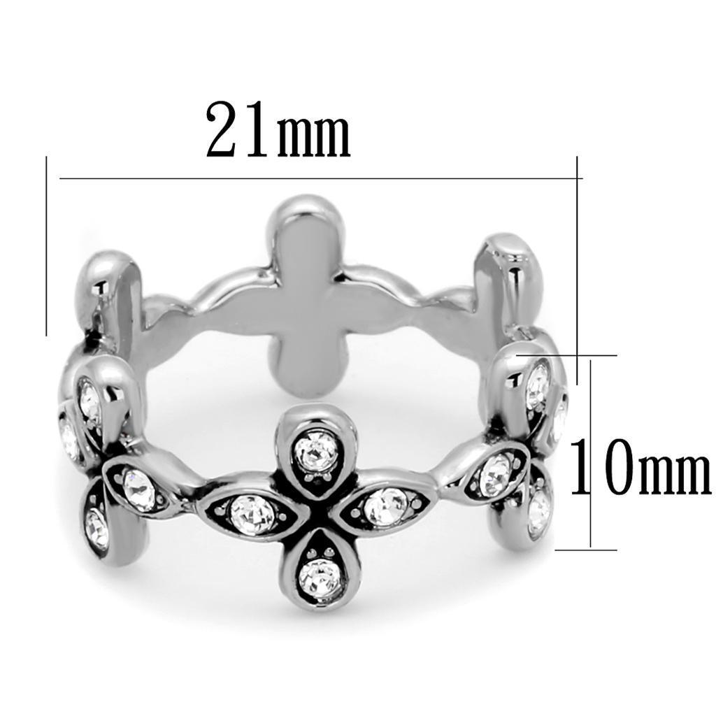 LO3519 - Rhodium Brass Ring with Top Grade Crystal in Clear