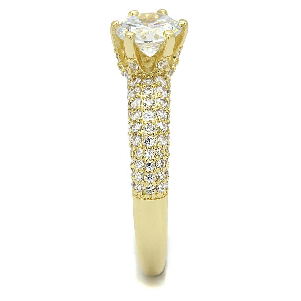 3W1255 - Gold Brass Ring with AAA Grade CZ in Clear