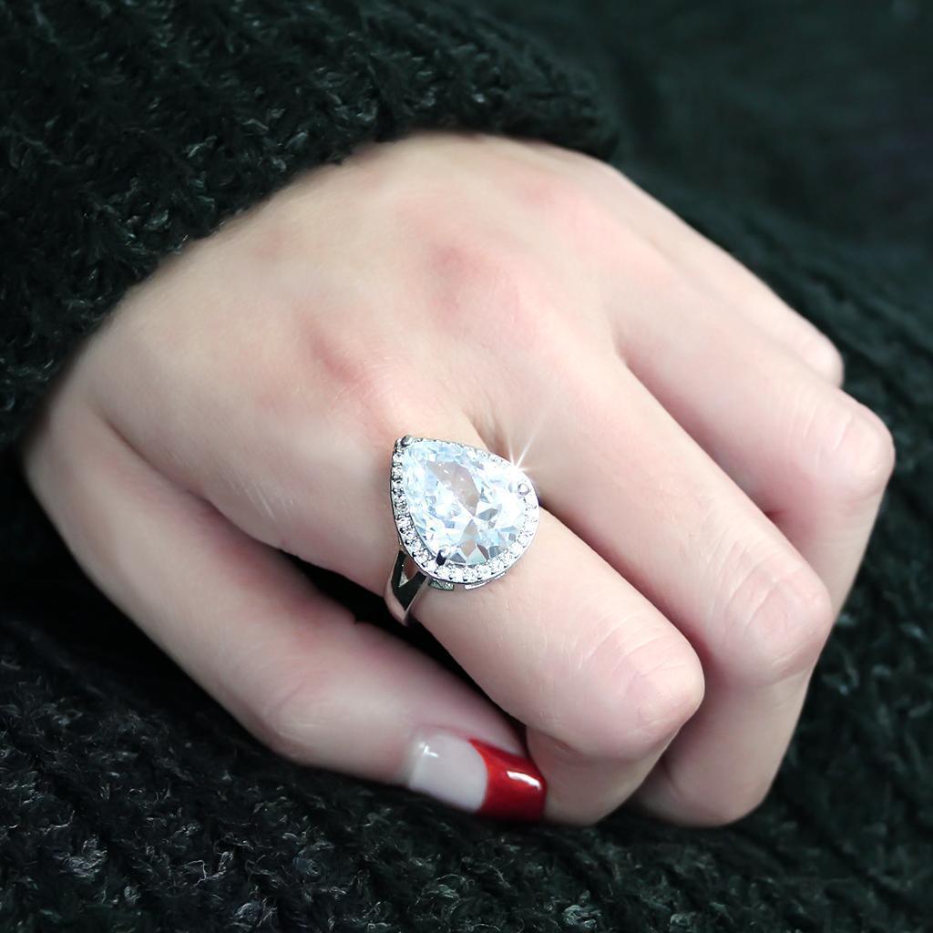 3W1469 - Rhodium Brass Ring with AAA Grade CZ in Clear