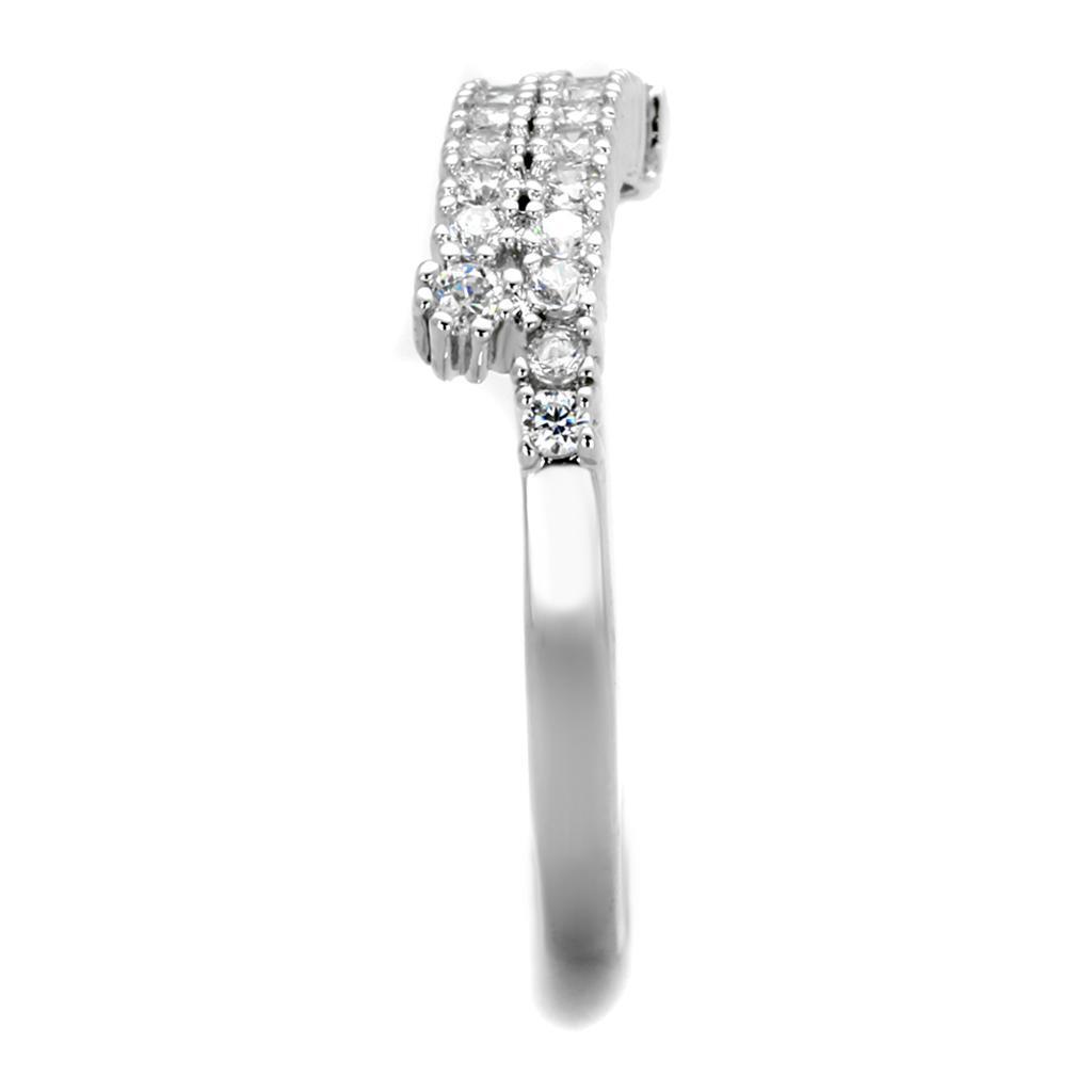 3W879 - Rhodium Brass Ring with AAA Grade CZ in Clear