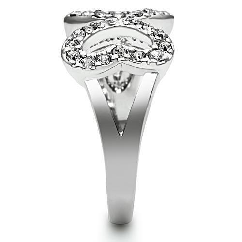 3W189 - Rhodium Brass Ring with Top Grade Crystal in Clear