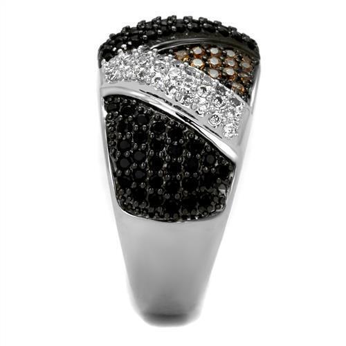 3W1088 - Rhodium + Ruthenium Brass Ring with AAA Grade CZ in Multi Color