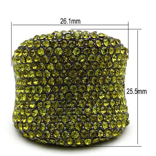 TIN Cobalt Black Brass Ring with Top Grade Crystal in Olivine color