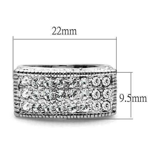 LO2103 - Rhodium Brass Ring with Top Grade Crystal in Clear