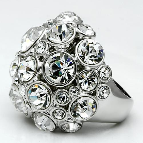 LO2546 - Rhodium Brass Ring with Top Grade Crystal in Clear