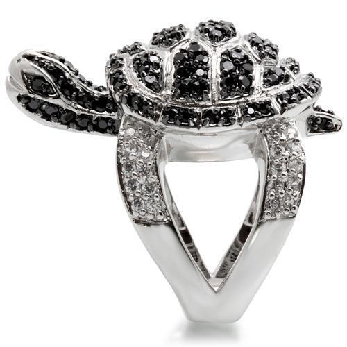 Rhodium + Ruthenium Brass Ring with AAA Grade CZ in Jet Size 6
