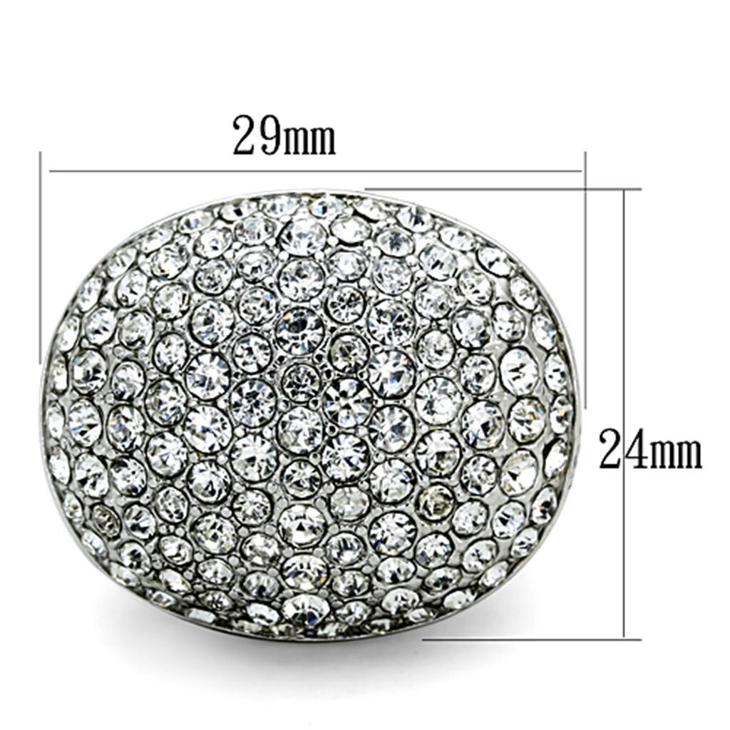 LO3149 - Rhodium Brass Ring with Top Grade Crystal in Clear