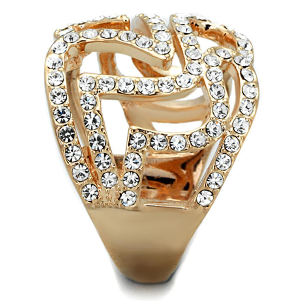 Rose Gold Brass Ring with Top Grade Crystal in Clear