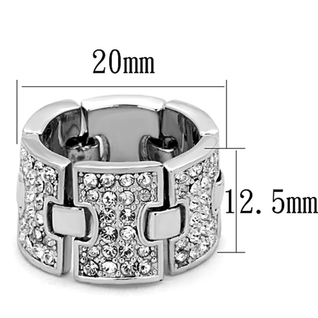 LO3147 - Rhodium Brass Ring with Top Grade Crystal in Clear