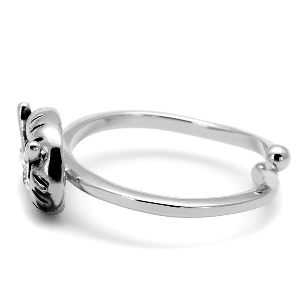 LO4049 - Rhodium Brass Ring with Top Grade Crystal in Clear