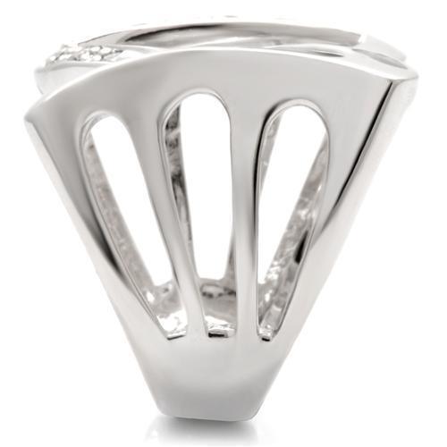 0W050 - Rhodium Brass Ring with AAA Grade CZ in Clear Size 5