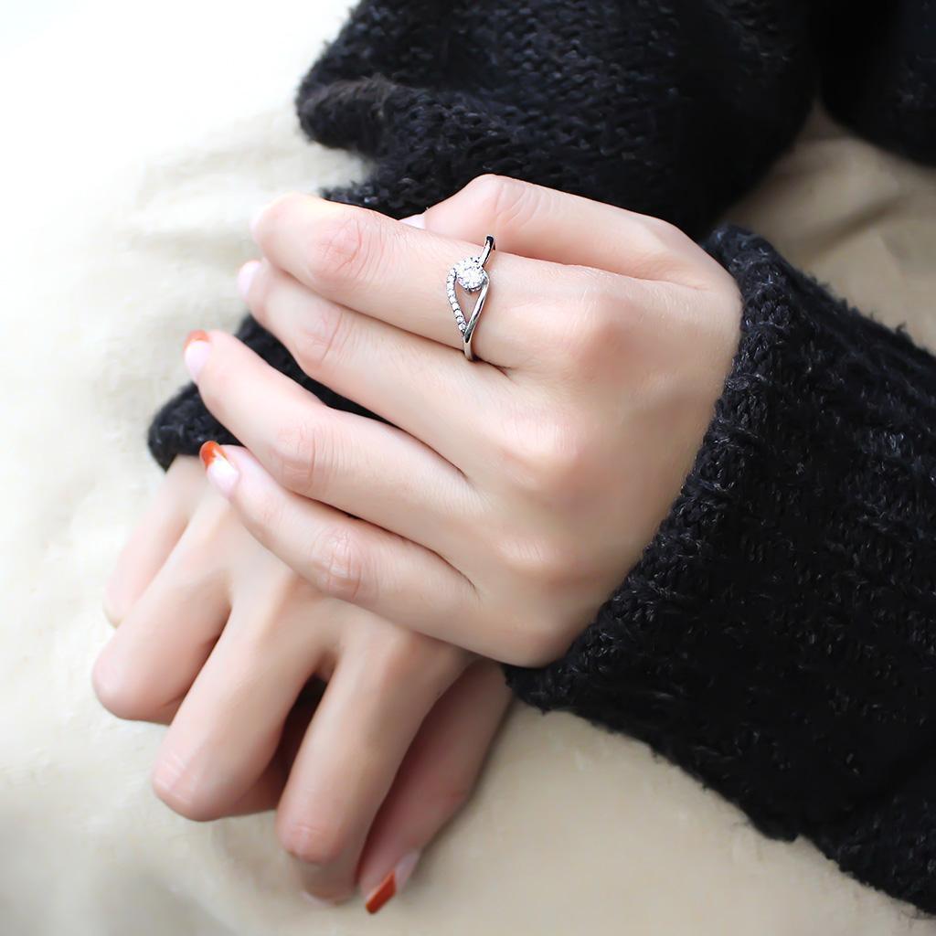DA105 - High polished (no plating) Stainless Steel Ring with AAA Grade CZ in Clear