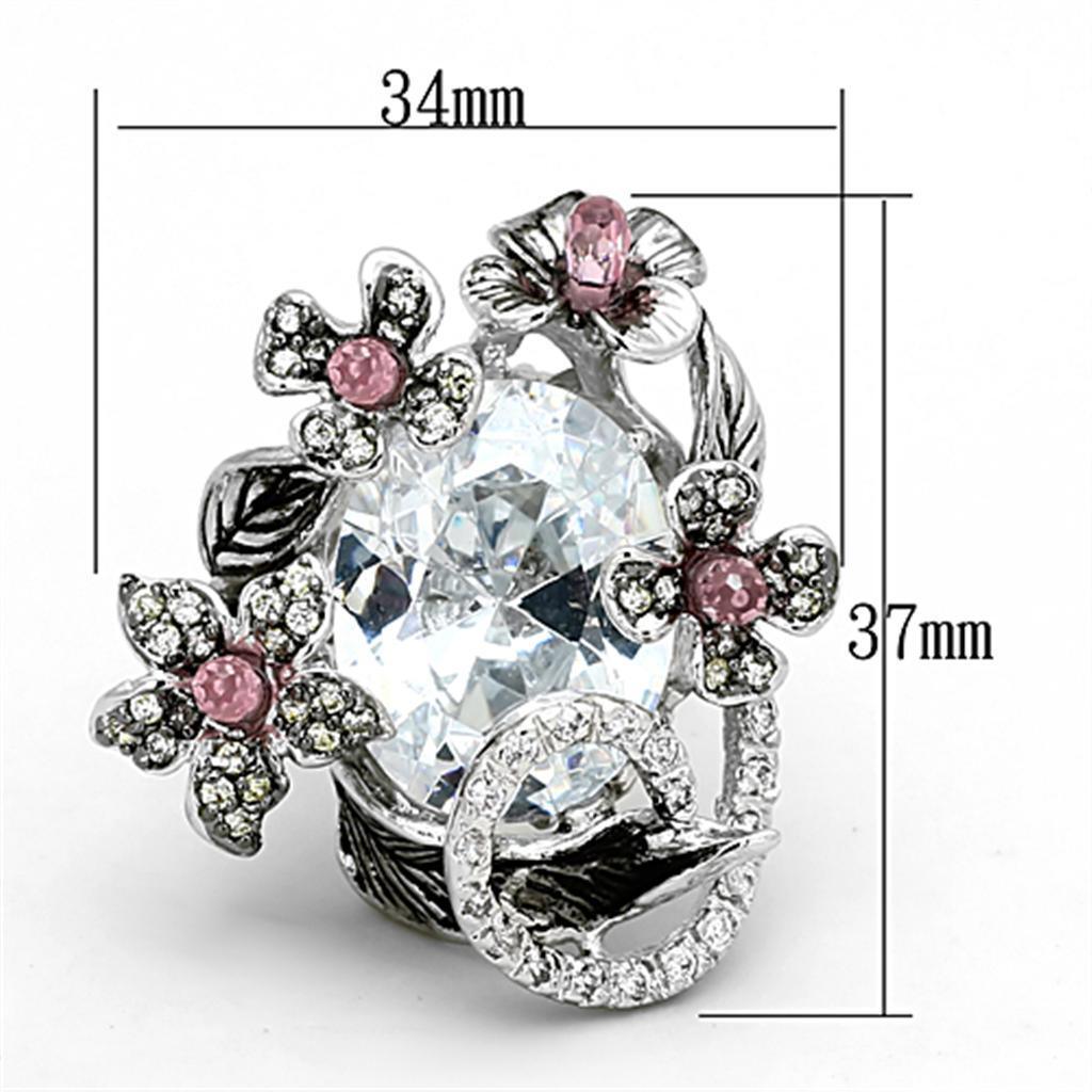 LOA877 - Rhodium + Ruthenium Brass Ring with AAA Grade CZ in Multi Color