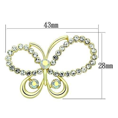 LO2865 - Flash Gold White Metal Brooches with Top Grade Crystal in Aurora Borealis (Rainbow Effect)