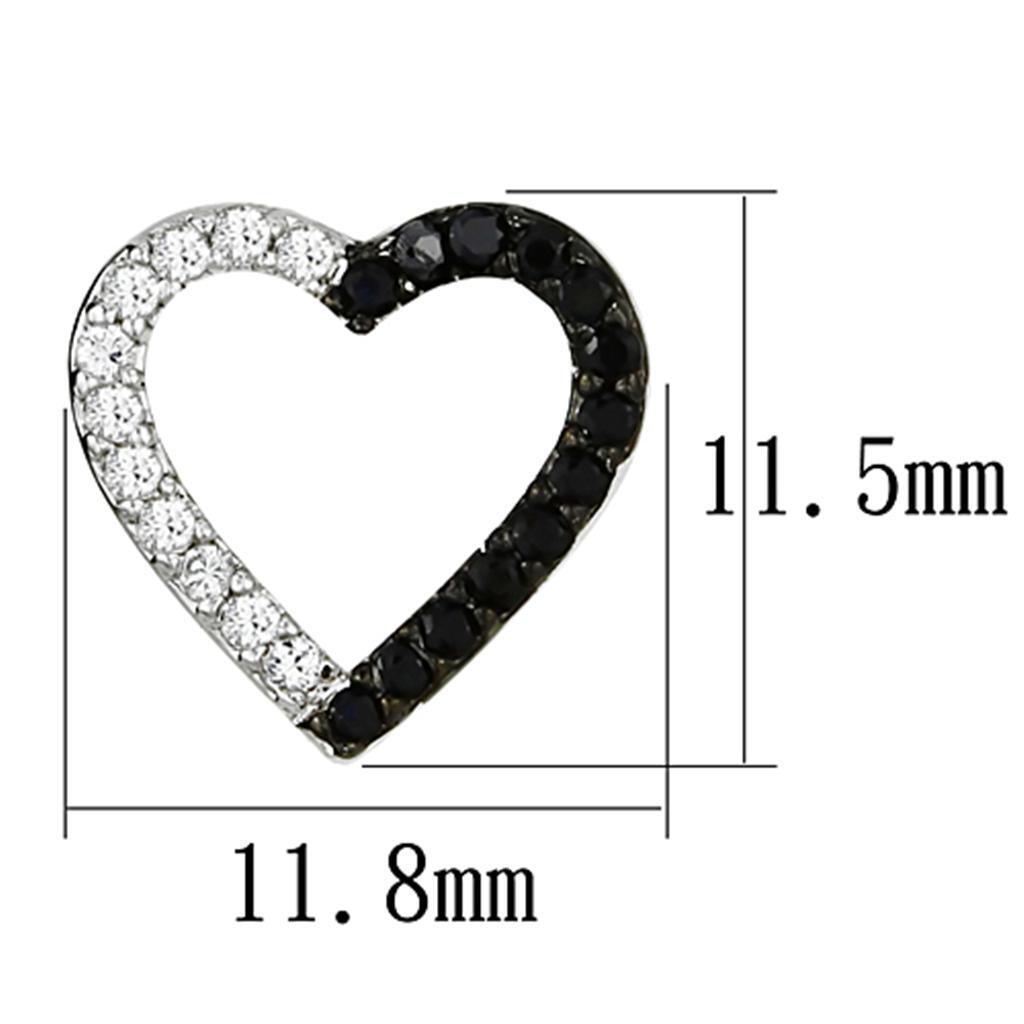 3W381 - Rhodium + Ruthenium Brass Earrings with AAA Grade CZ in Jet