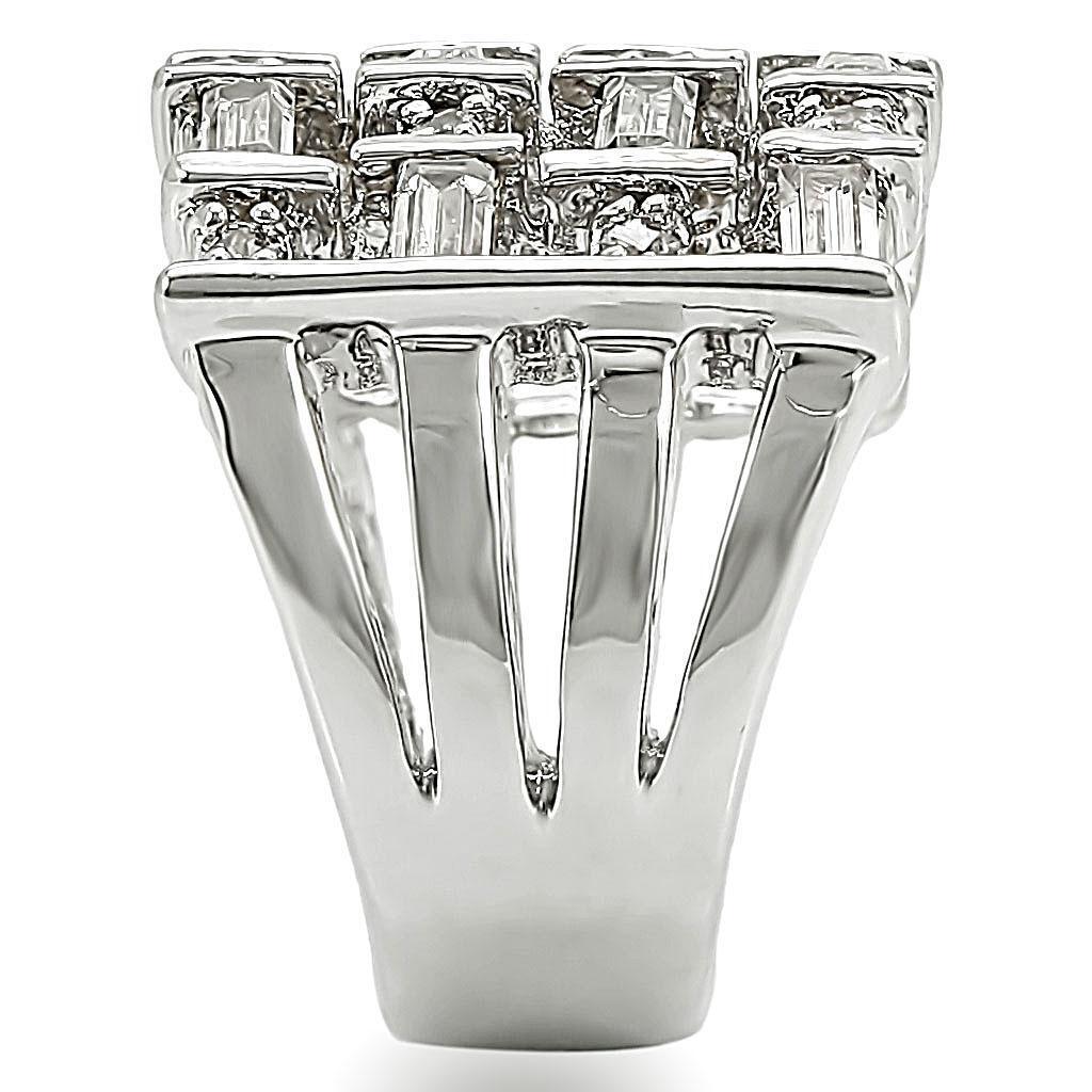 Rhodium Brass Ring with AAA Grade CZ in Clear Size 10