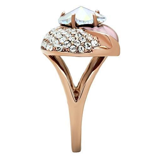 IP Rose Gold(Ion Plating) Brass Ring with Top Grade Crystal in Clear