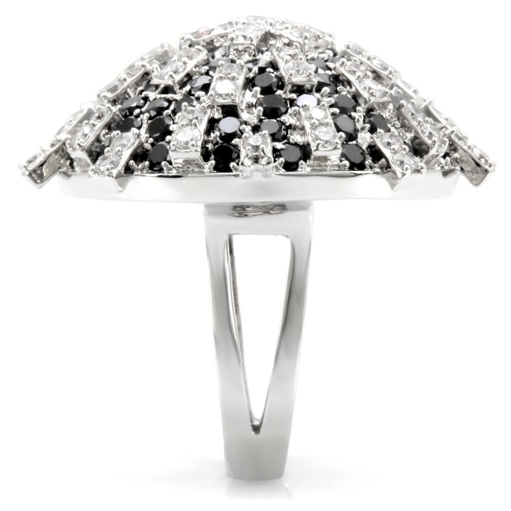 Rhodium Brass Ring with AAA Grade CZ in Black Diamond