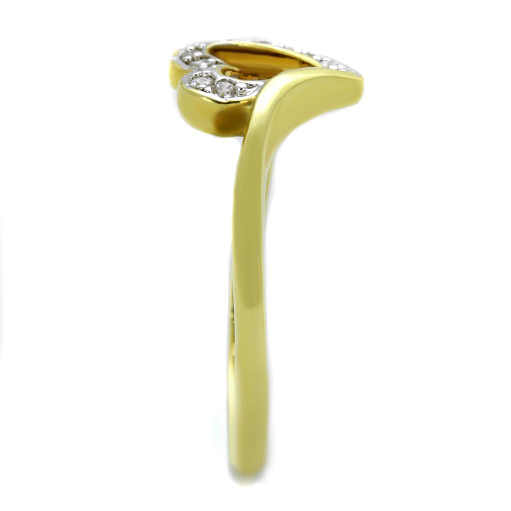 3W870 - Gold+Rhodium Brass Ring with AAA Grade CZ in Clear