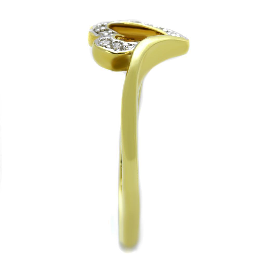 3W870 - Gold+Rhodium Brass Ring with AAA Grade CZ in Clear