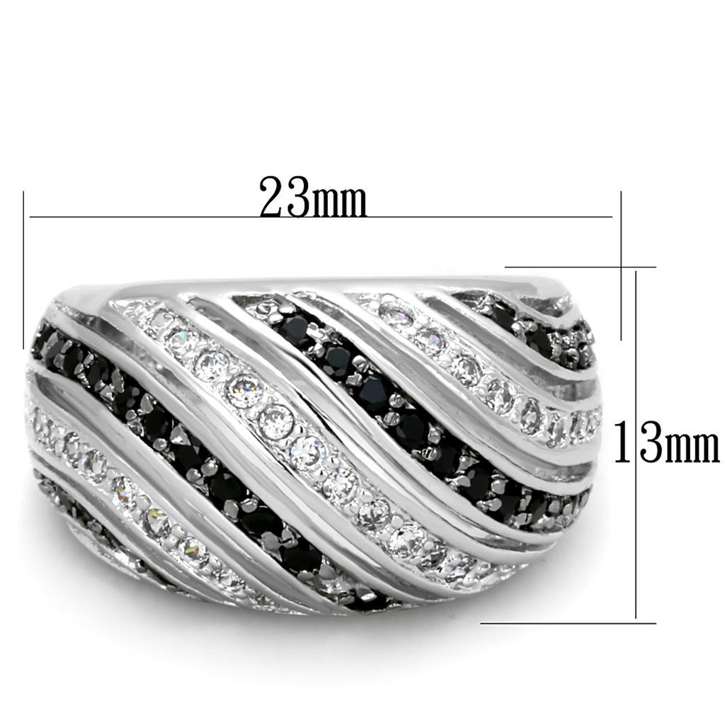 LO3399 - Rhodium + Ruthenium Brass Ring with AAA Grade CZ in Black Diamond