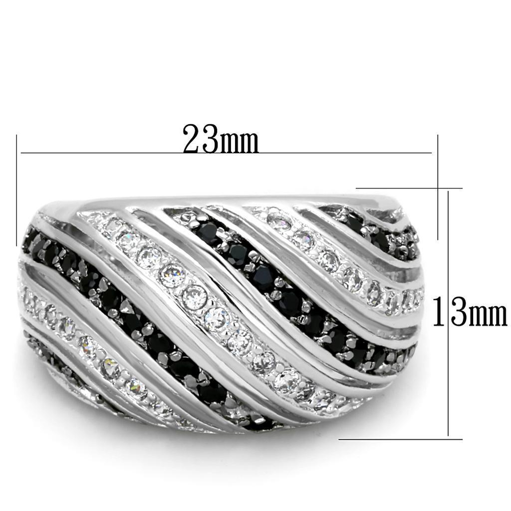 LO3399 - Rhodium + Ruthenium Brass Ring with AAA Grade CZ in Black Diamond