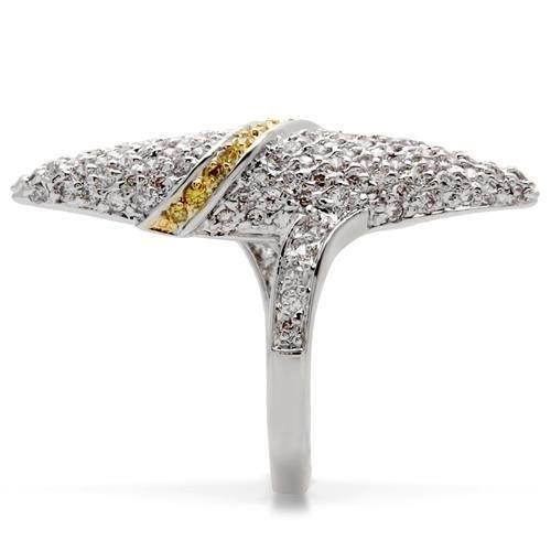 0W099 - Gold+Rhodium Brass Ring with AAA Grade CZ in Topaz Size 7