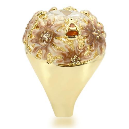 0W203 - Matte Gold & Gold Brass Ring with AAA Grade CZ in Clear Size 7