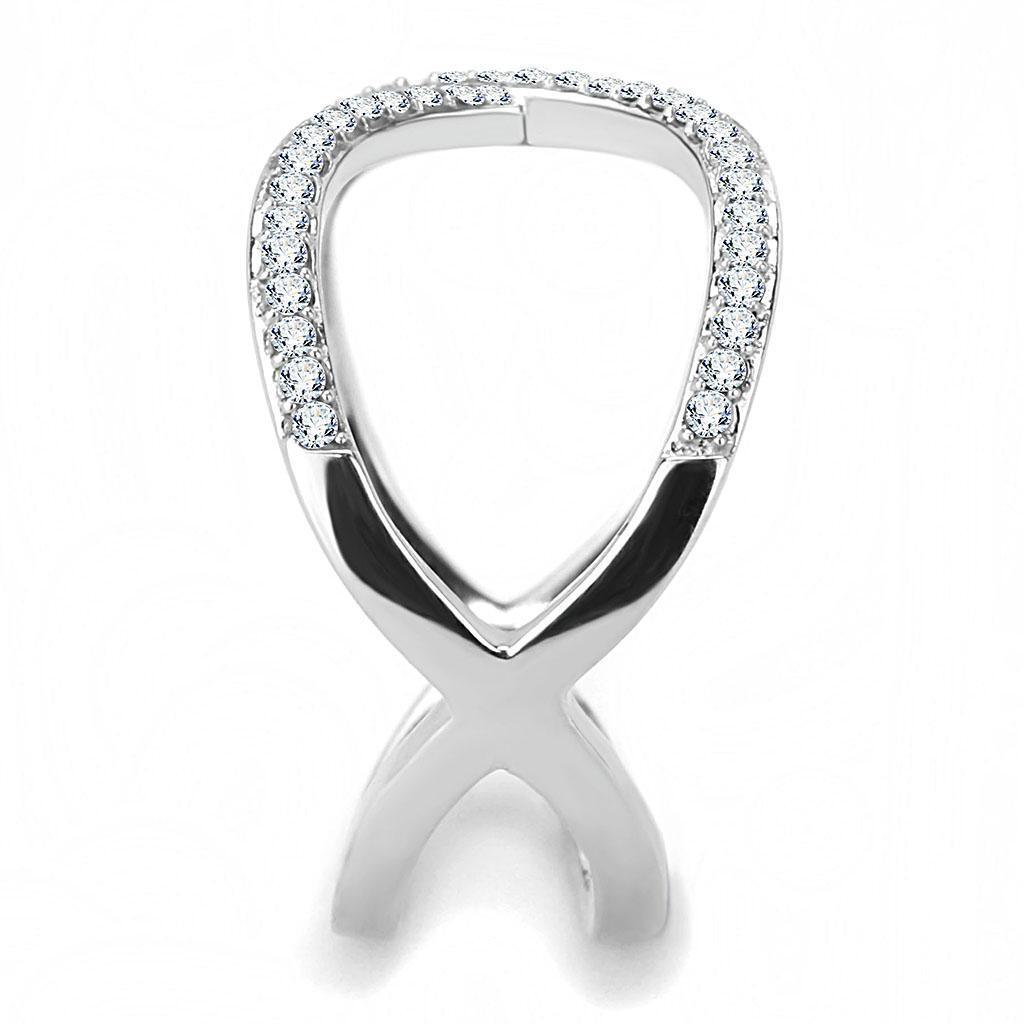 DA058 - High polished (no plating) Stainless Steel Ring with AAA Grade CZ in Clear