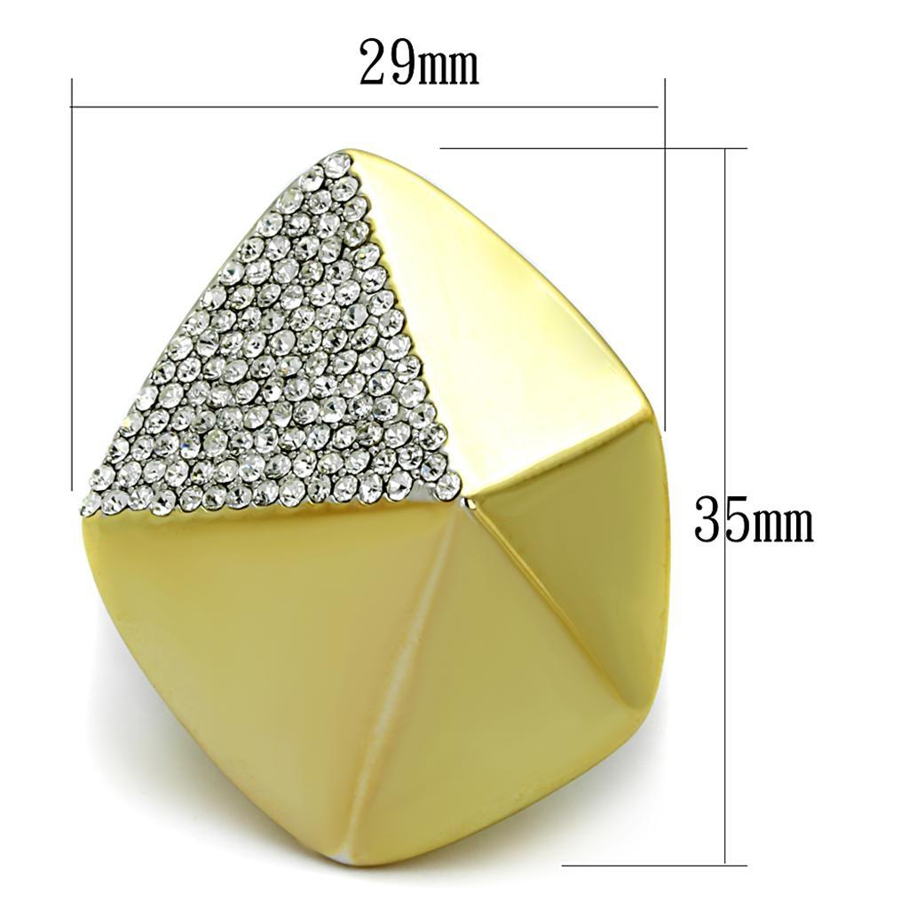 Gold+Rhodium Brass Ring with Top Grade Crystal in Clear
