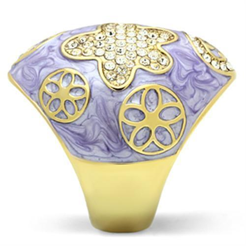 GL295 - IP Gold(Ion Plating) Brass Ring with Top Grade Crystal in Clear