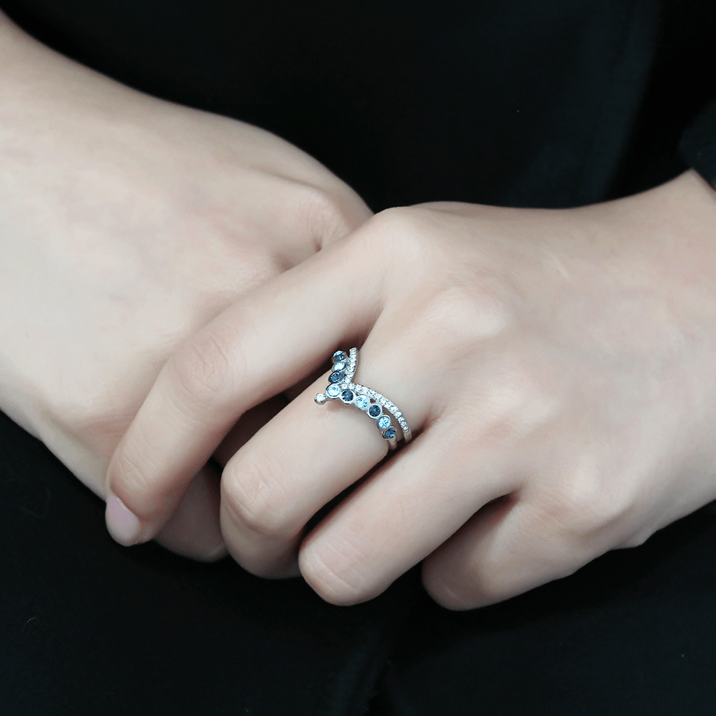 DA305 - No Plating Stainless Steel Ring with Top Grade Crystal in Multi Color