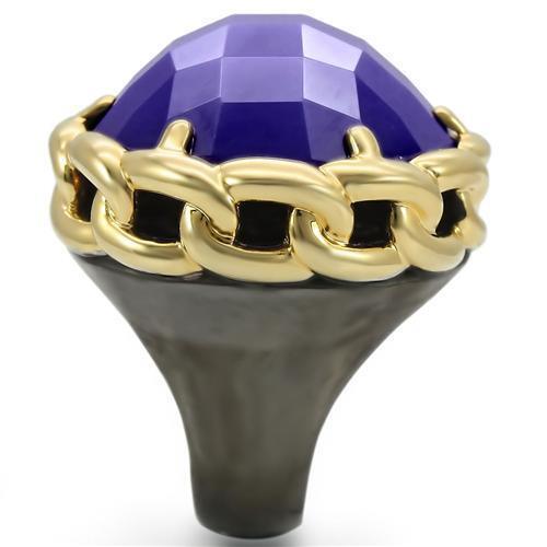 Gold+Ruthenium Brass Ring with Milky CZ in Tanzanite Size 7