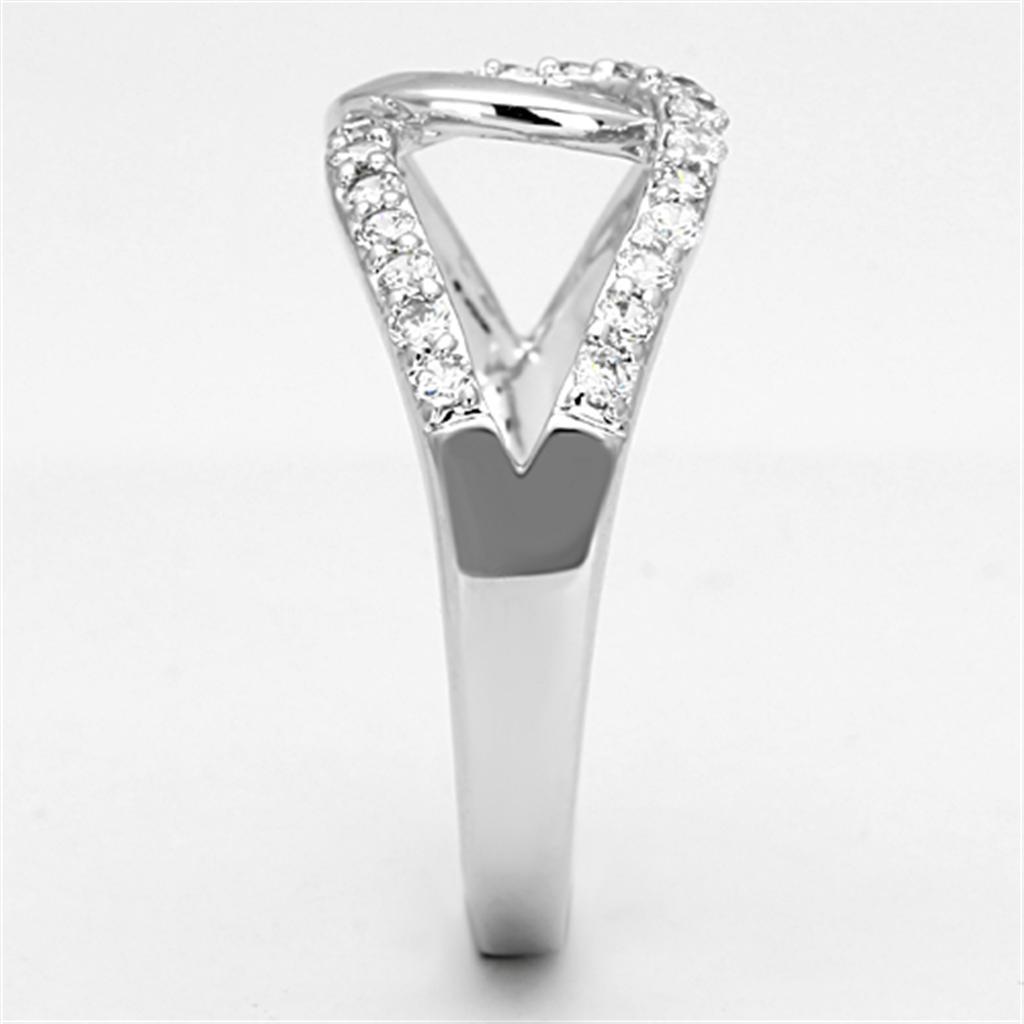 3W474 - Rhodium Brass Ring with AAA Grade CZ in Clear