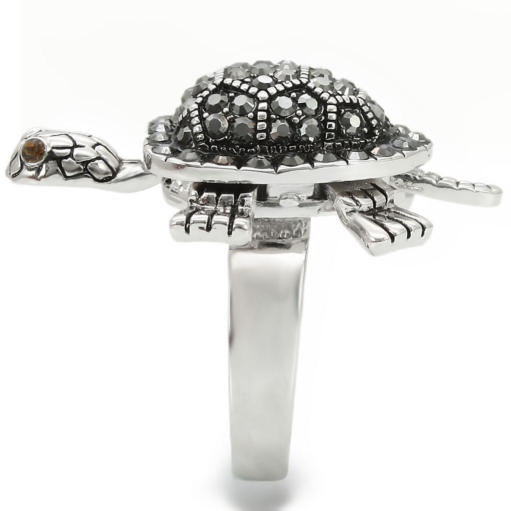 Rhodium Brass Ring with Top Grade Crystal in Multi Color Size 6