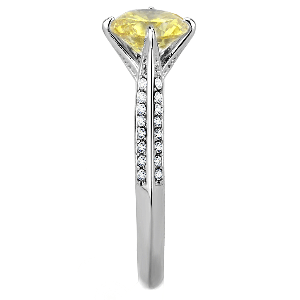 DA037 - High polished (no plating) Stainless Steel Ring with AAA Grade CZ in Topaz