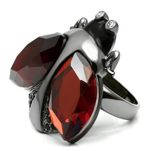 LO2601 - Ruthenium Brass Ring with AAA Grade CZ in Garnet